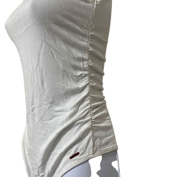 Revolve nPhilanthropy White Ribbed Prince Tank Thong Bodysuit Ruched Side Med NW - Picture 4 of 12